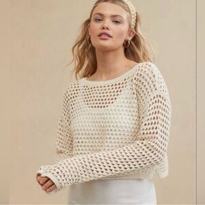Aerie NWT Cream Crochet Knit Sweater Summer Vacation Top Women Small